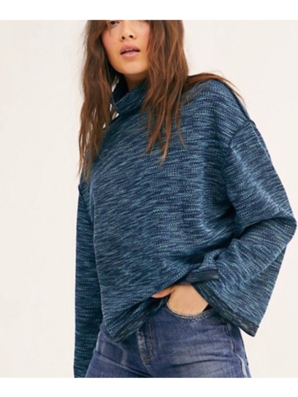 We the Free People Women's Size Medium Blue Sunny Days Long Sleeve Sweater Top